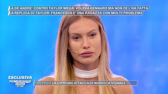 Taylor Mega a Pomeriggio 5 si difende dalle accuse di Francesca De Andrè