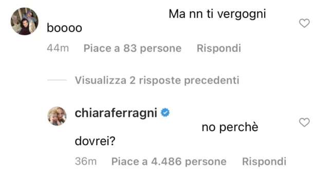 Un altro commento sotto il post dell'influencer