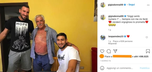 Foto tratta dal profilo Instagram di Gigio Donnarumma