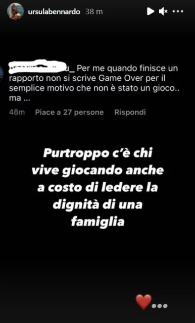 Il commento di Ursula Bennardo sulla fine della relazione con Sossio Aruta