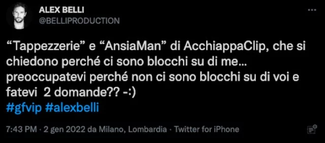 Tweet di Alex Belli