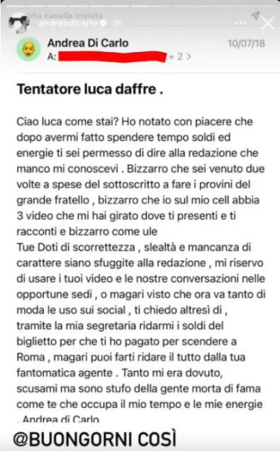 La storia Instagram di Andrea Di Carlo vs Luca DaffreÌ