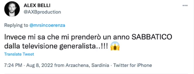 Alex Belli lascia la TV per un anno: il messaggio social sorprende