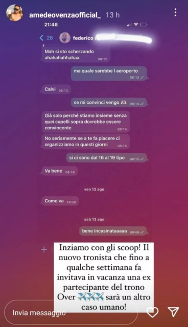 I messaggi che Federico si scambierebbe con l'ex Dama di Uomini e Donne