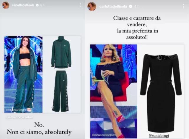 Il commento di Carlotta Dell'Isola al look di Giulia Salemi e Sonia Bruganelli