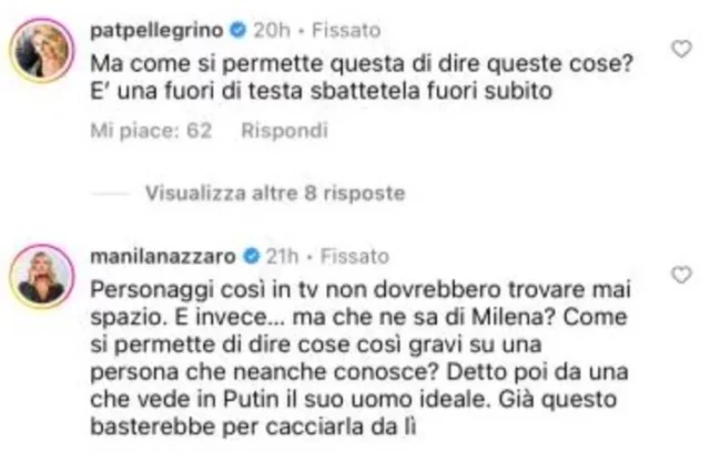 I commenti di Patrizia Pellegrino e Manila Nazzaro contro Dana