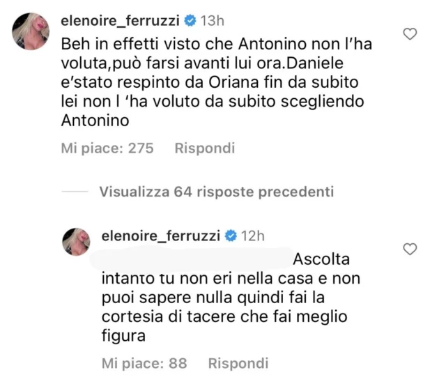 sono stata assieme h24 per quasi due mesi e ti posso dire che a Daniele fin dallâinizio piaceva moltissimo Oriana, ma lei scelse Antonino e lui ci rimase male