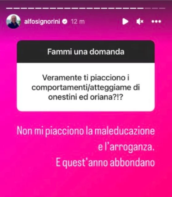 La storia Instagram di Signorini sul GF Vip