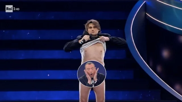 Sanremo 2023 angelo duro si spoglia