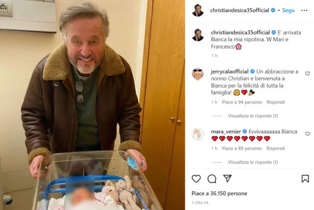 Christian De Sica con la nipote appena nata