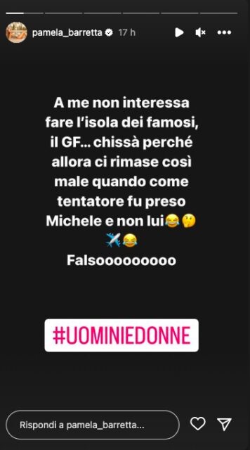 Storia Instagram di Pamela Barretta - Uomini e Donne