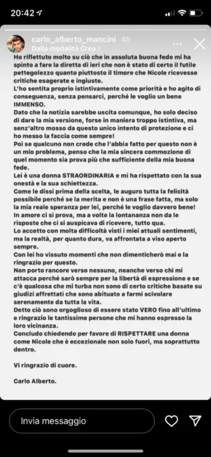 Lo sfogo di Carlo nelle Stories Instagram