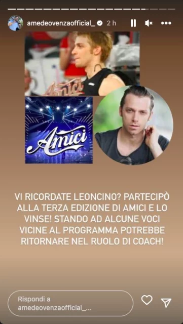 La storia Instagram di Amedeo Venza su Leon Cino di Amici