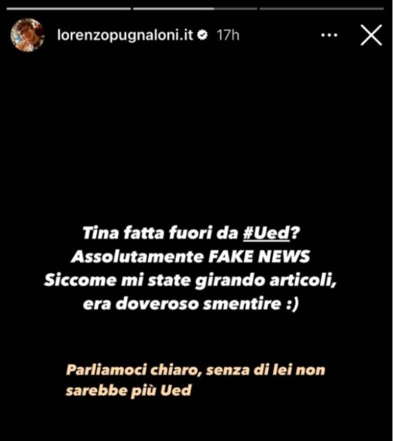 La storia Instagram di Lorenzo Pugnaloni su Tina Cipollari