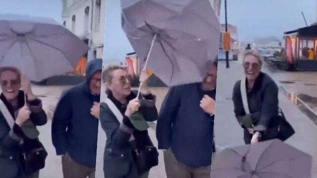 Antonella Clerici, incidente con l'ombrello sotto la pioggia: il divertente video
