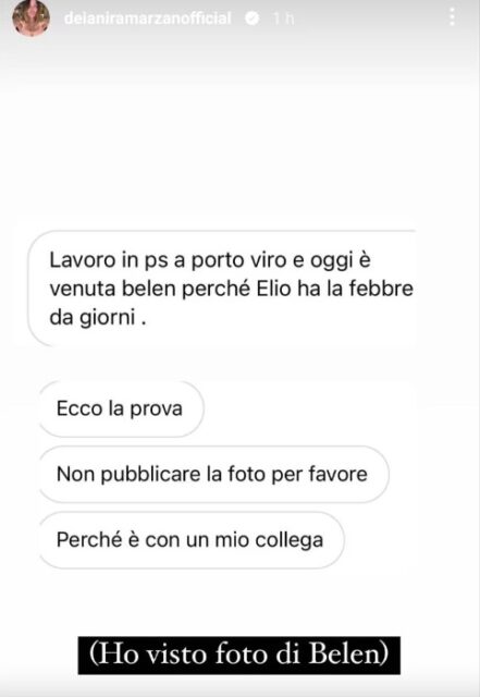 La segnalazione su Belen Rodriguez - Instagram stories di Deianira Marzano