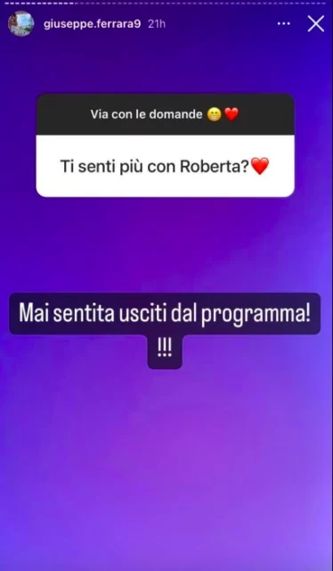 La storia Instagram di Giuseppe di Temptation Island