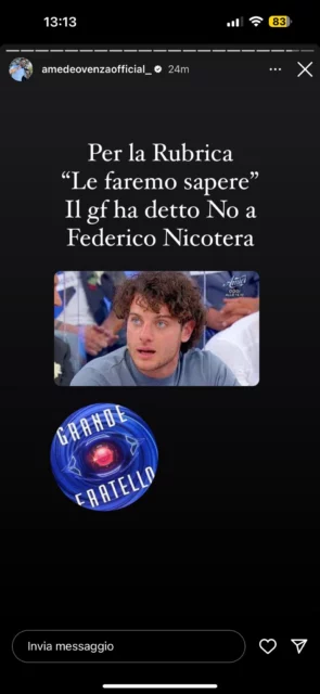 Federico Nicotera scartato dal Grande Fratello?