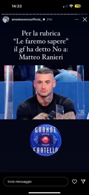 Matteo Ranieri scartato dal Grande Fratello?