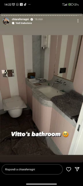 Chiara Ferragni mostra il bagno di Vittoria