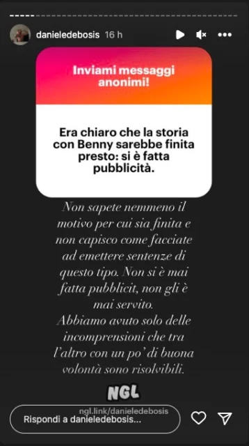 Storia Instagram Daniele De Bosis