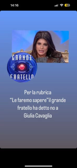 Giulia CavagliÃ  esclusa del Grande Fratello?