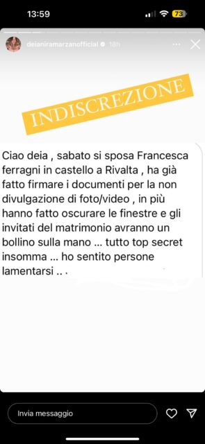 L'indiscrezione sul matrimonio di Francesca Ferragni