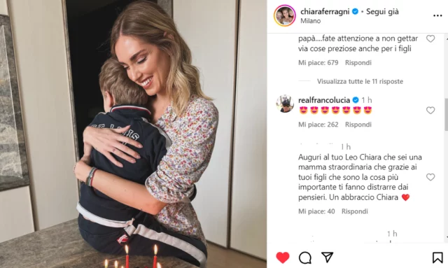 Il like del padre di Fedez alla foto di Chiara Ferragni