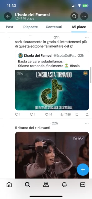 Un like del profilo de L'Isola a un commento contro il GF