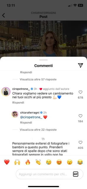 Chiara Ferragni risponde al commento di Ciro Petrone