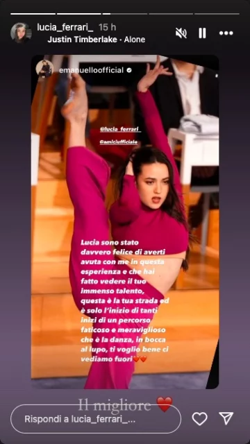 La storia Instagram di Lucia di Amici 23 con le parole di Emanuel Lo
