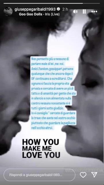 La storia Instagram di Giuseppe Garibaldi su Beatrice Luzzi