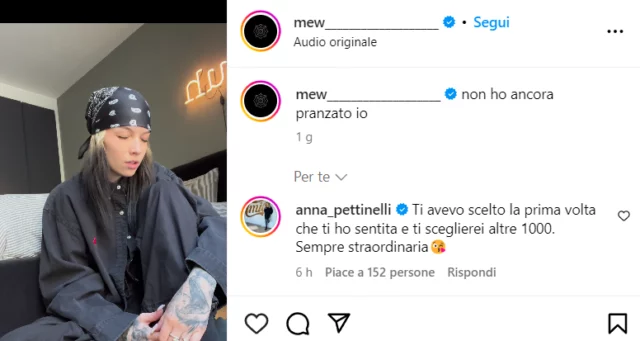 La dedica di Anna Pettinelli a Mew