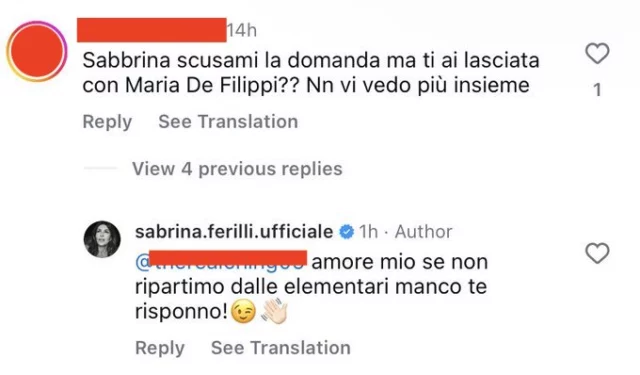 La risposta su Instagram di Sabrina Ferilli