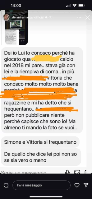 La segnalazione su Simone e Vittoria di Temptation Island - profilo Deianira Marzano