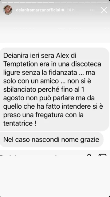 La storia Instagram di Deianira Marzano su Alex di Temptation Island