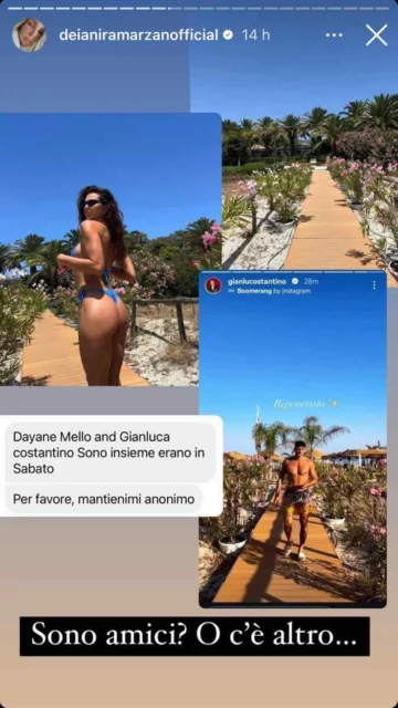 La storia Instagram di Deianira Marzano su Dayane Mello e Gianluca Costantino