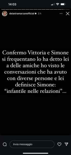 La storia Instagram di Deianira su Simone e Vittoria di Temptation Island