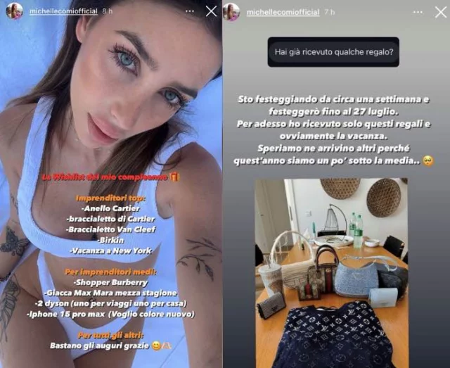 Le storie Instagram di Michelle Comi