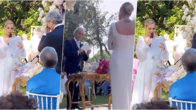 Simona Ventura e Giovanni Terzi commuovono durante le promesse di nozze, lei scoppia in lacrime