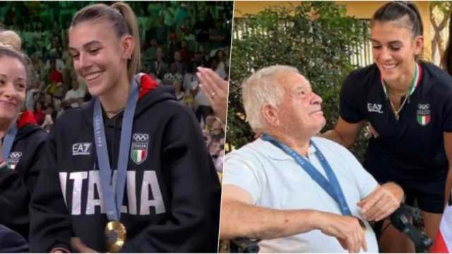 Alessia Orro torna a casa dopo l’oro alle Olimpiadi e riabbraccia suo nonno, che si commuove