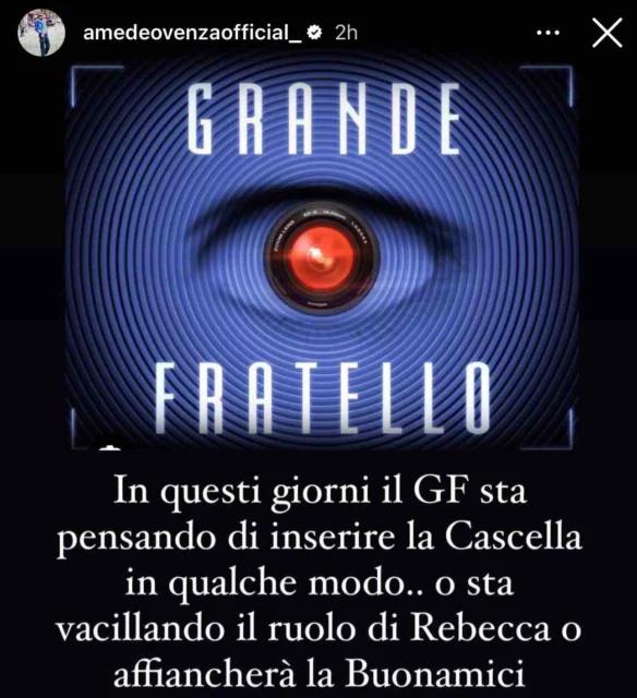 Indiscrezione Grande Fratello su Karina Cascella - Instagram stories Amedeo Venza