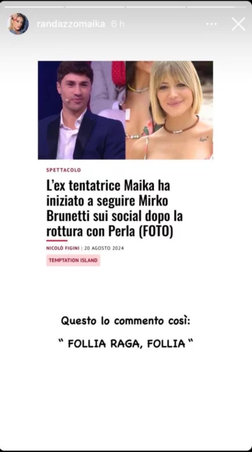 La storia Instagram di Maika di Temptation Island