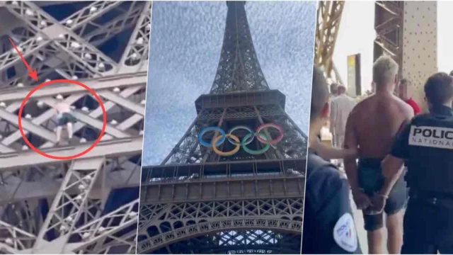 Olimpiadi, terrore a Parigi! Un uomo si arrampica sulla Torre Eiffel (VIDEO)