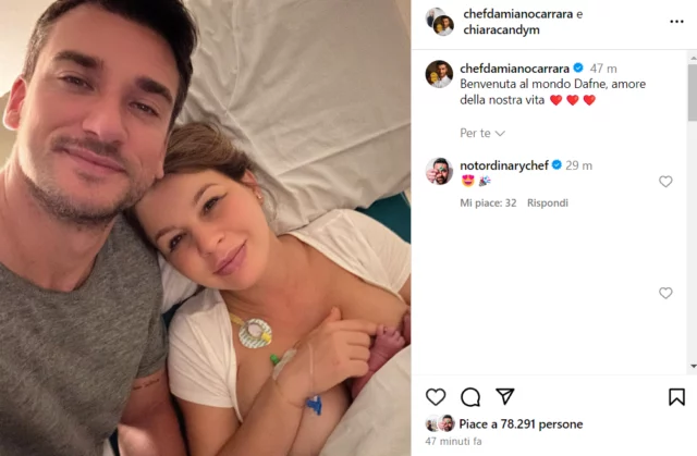 La foto di Damiano Carrara e Chiara dopo la nascita della figlia