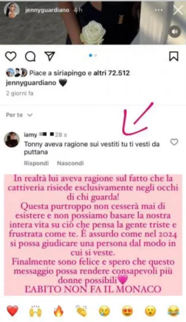 La replica di Jenny Guardiano all'insulto di un hater