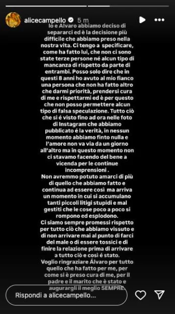 Storia Instagram di Alice Campello 