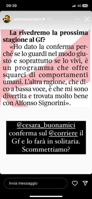 Cesara Buonamici conferma  che sarÃ  opinionista al Grande Fratello