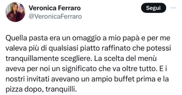 Il post di Veronica Ferraro su X (Twitter)