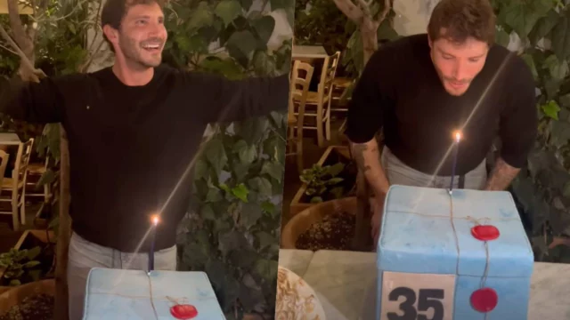 Stefano De Martino festeggia i 35 anni con una torta a tema Affari Tuoi